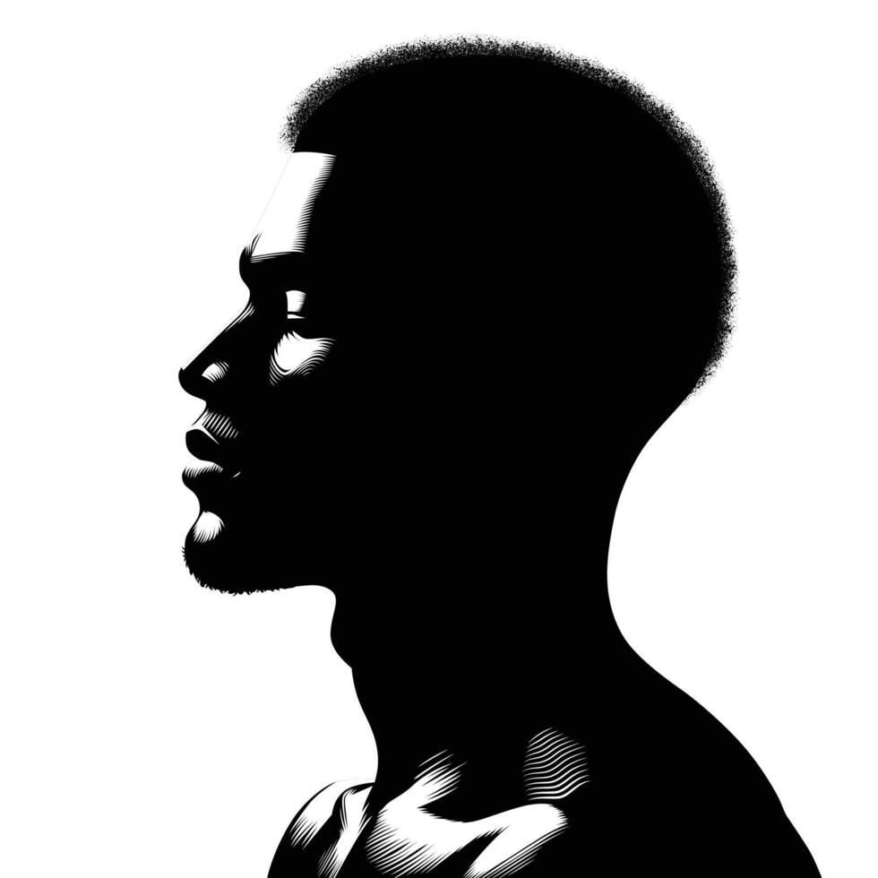 A minimalist black and white silhouette of a man's side profile vector