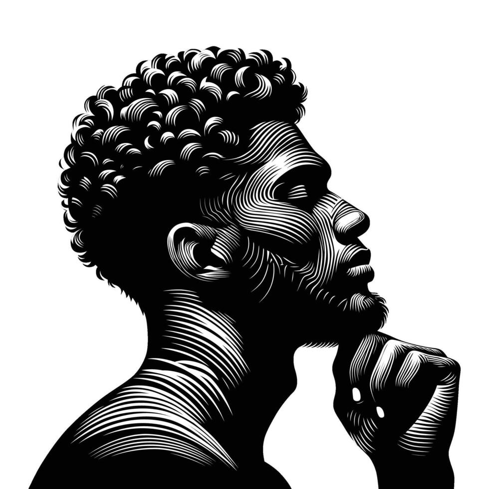 A minimalist black and white silhouette of a man's side profile vector