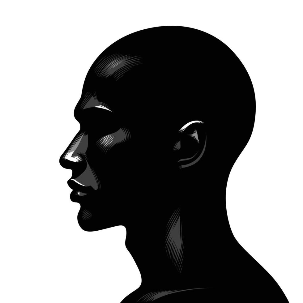 A minimalist black and white silhouette of a man's side profile vector