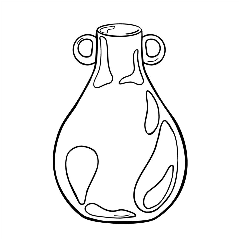Jug ceramic black white outline illustration isolated. Vase with two round handles graphic linear hand drawn. Simple vase ink painted. For ceramics workshop, school, modeling clay. vector