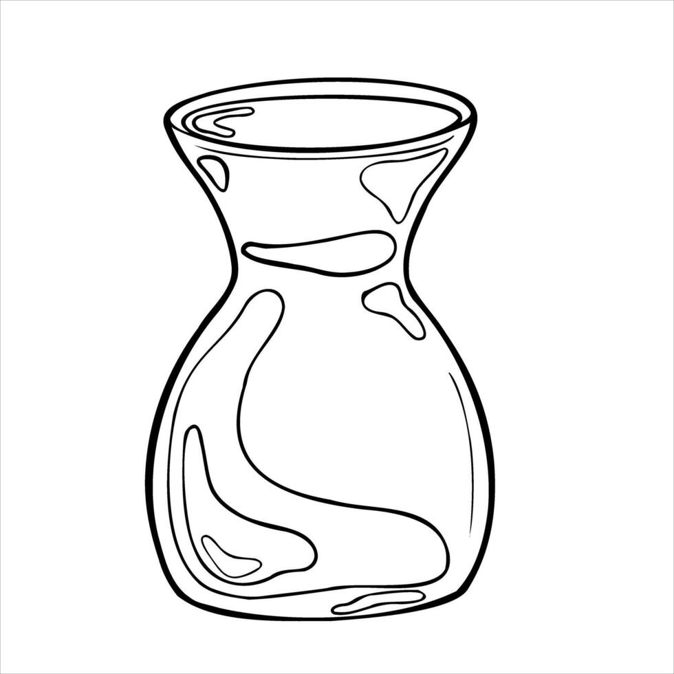 Clay vase handmade black white illustration isolated. Ink silhouette vase wide shapes in line art. Vase line contour hand drawn. Element for ceramics workshop, school modeling clay vector
