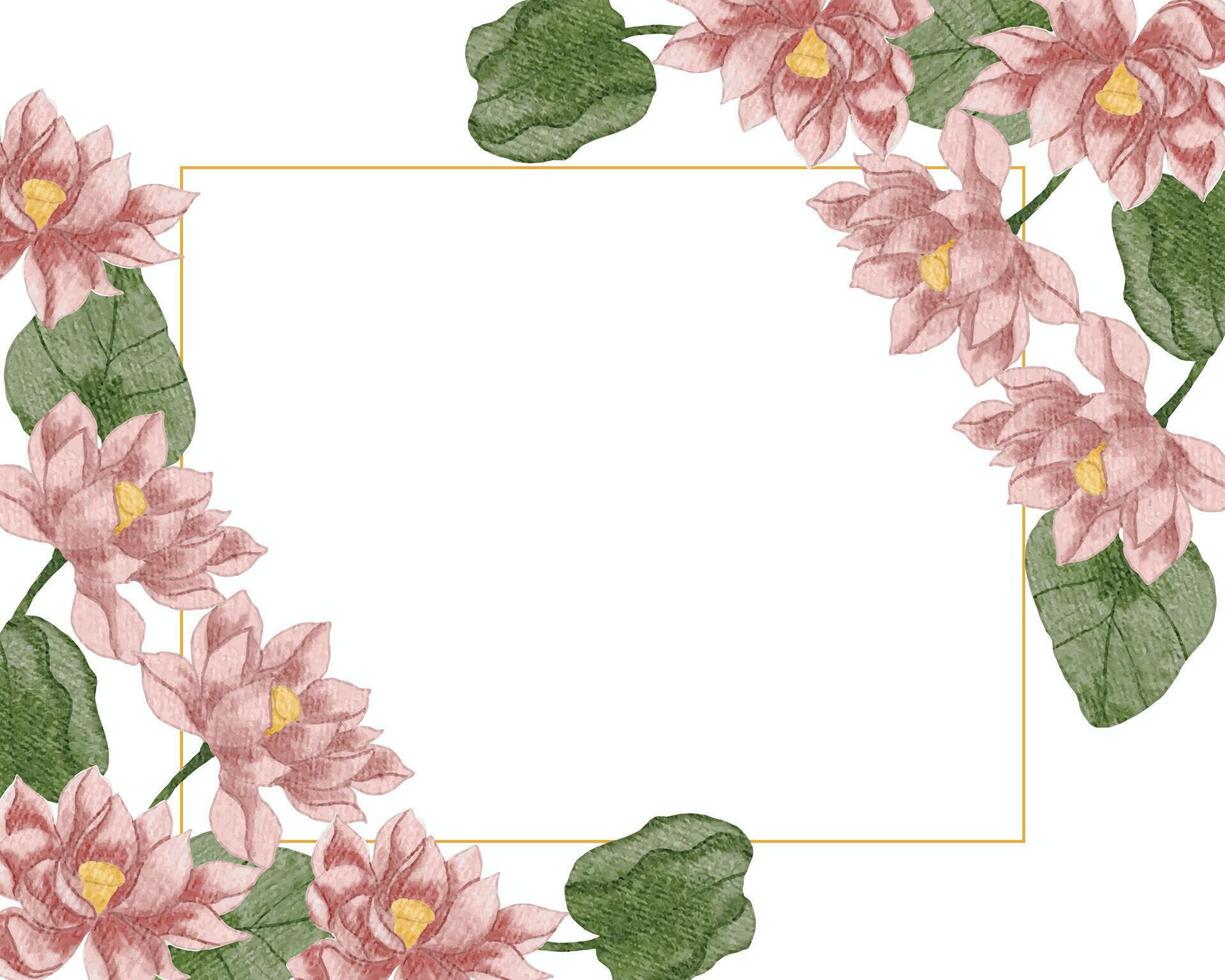 Pink Water Lily Watercolor Flower Wreath Border vector