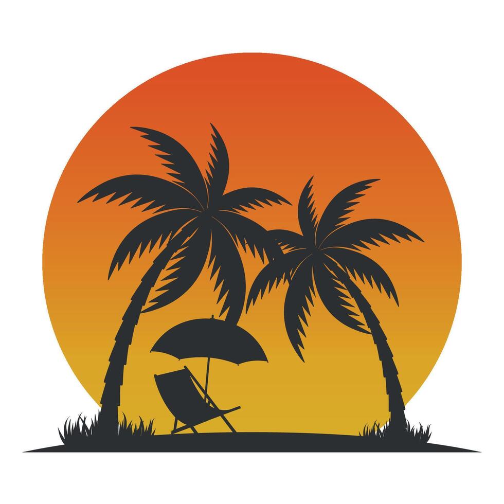Illustration of silhouettes of palm trees with the sun vector