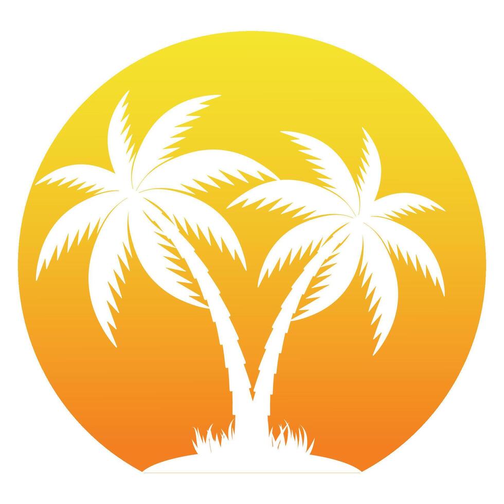 Illustration of silhouettes of palm trees with sun vector