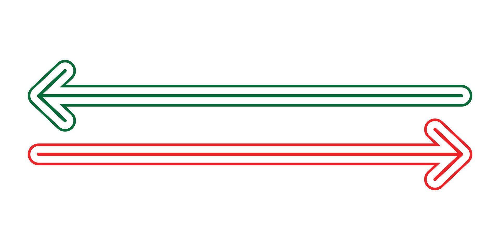 Outline horizontal dual sided long straight arrow signs. vector