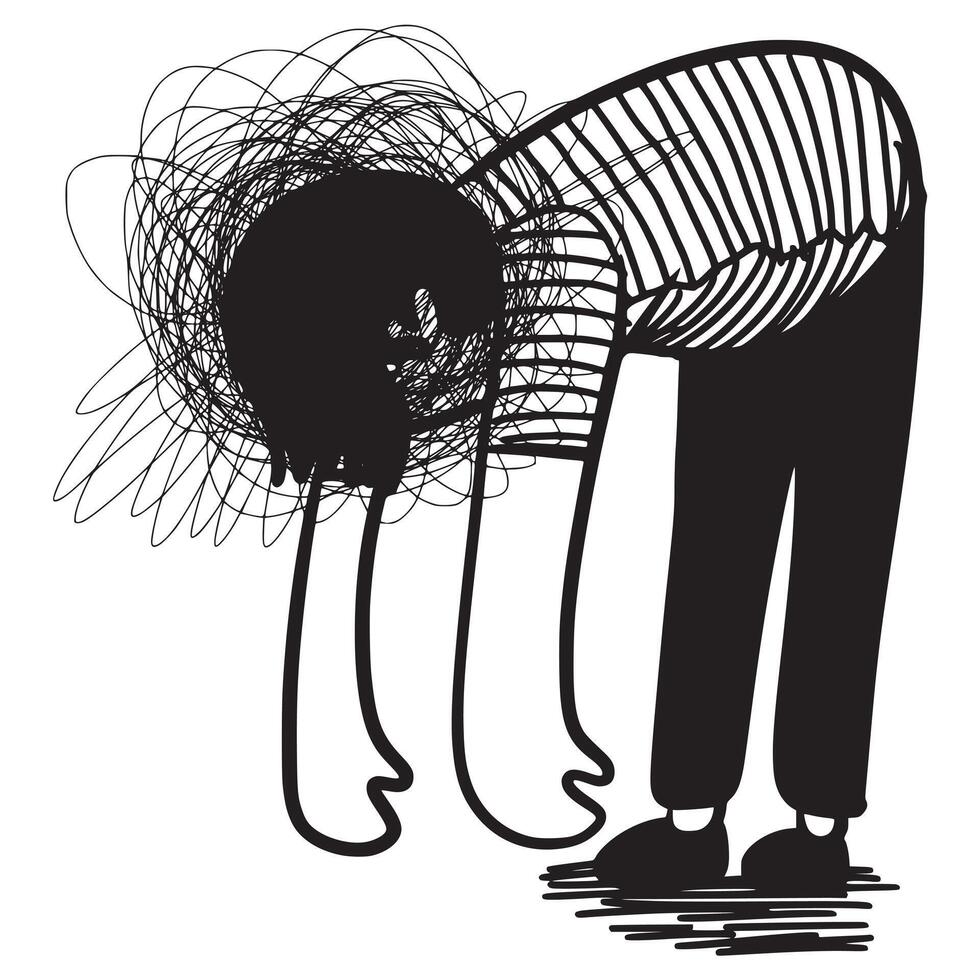 hand drawn confusion concept. people with anxiety are surrounded by thoughts Mental disorders and chaos in consciousness, find answers. vector