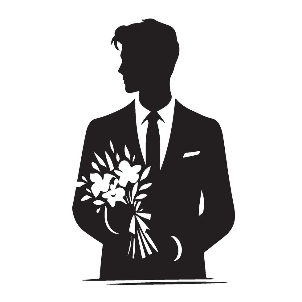 Silhouette of a Man Holding a Bouquet vector