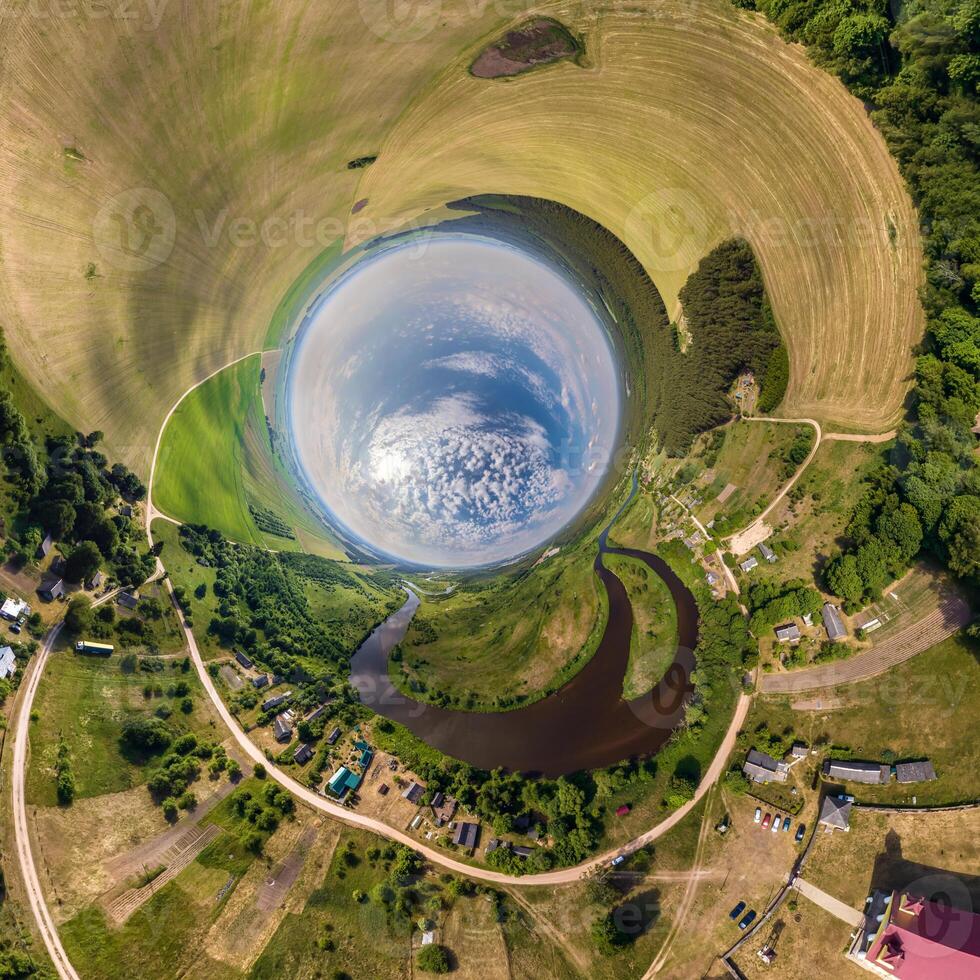 blue hole sphere or globe little planet inside sand or dry grass round frame background photo