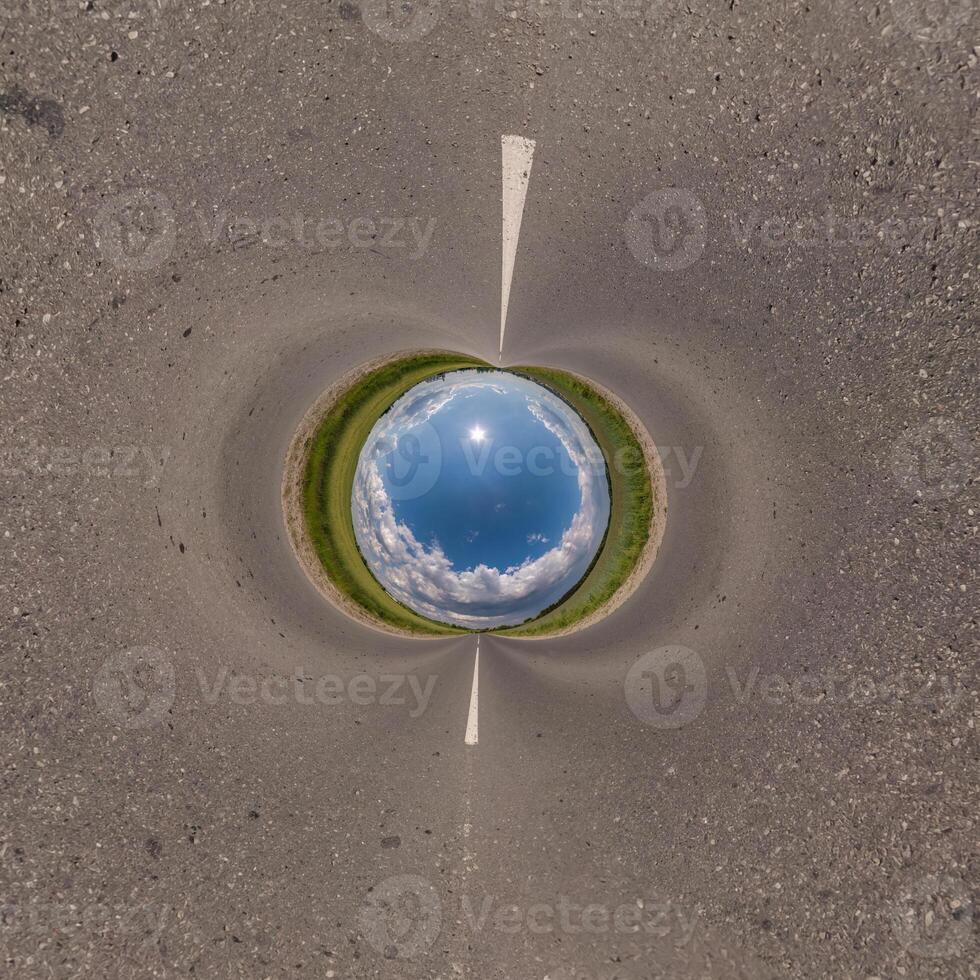 blue hole sphere or globe little planet inside sand or dry grass round frame background photo