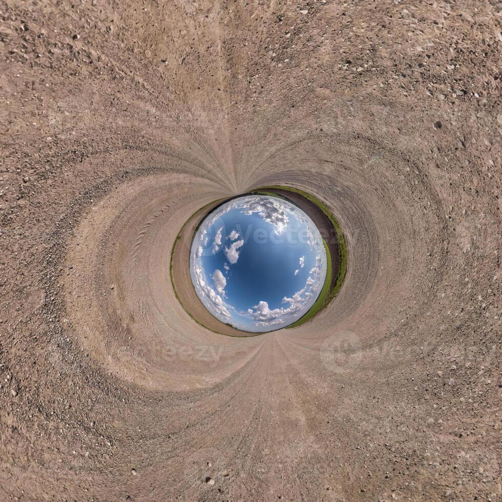 blue hole sphere or globe little planet inside sand or dry grass round frame background photo