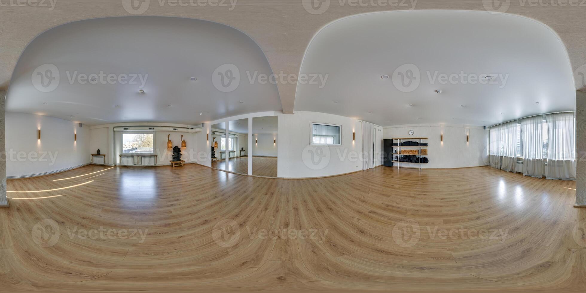 empty large room for sports or yoga with columns, for rest and relaxation in full seamless spherical hdri 360 panorama in equirectangular spherical projection photo