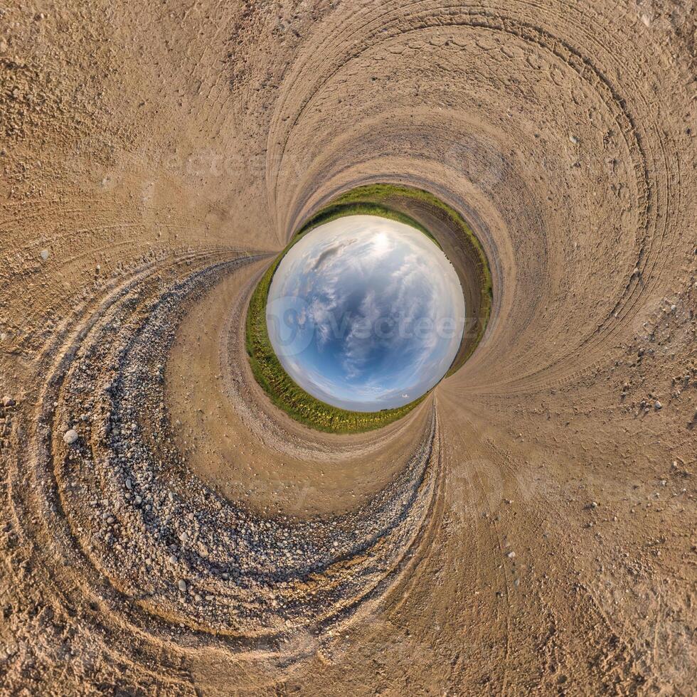 blue hole sphere little planet inside sand or dry grass round frame background photo