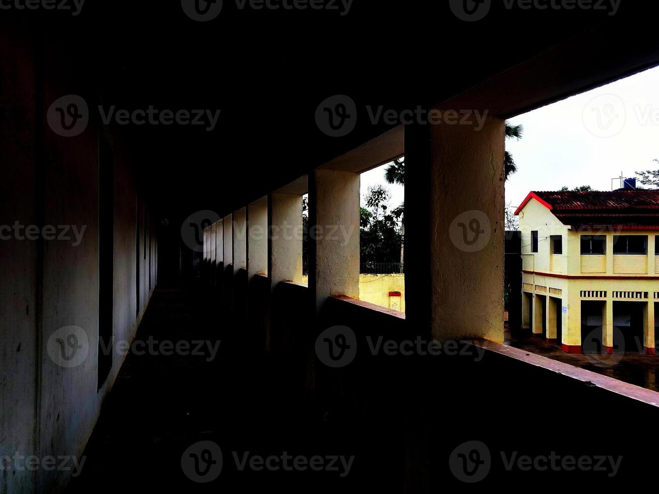 Empty Walkway in an old school corridor in an Indian village Bihar photo