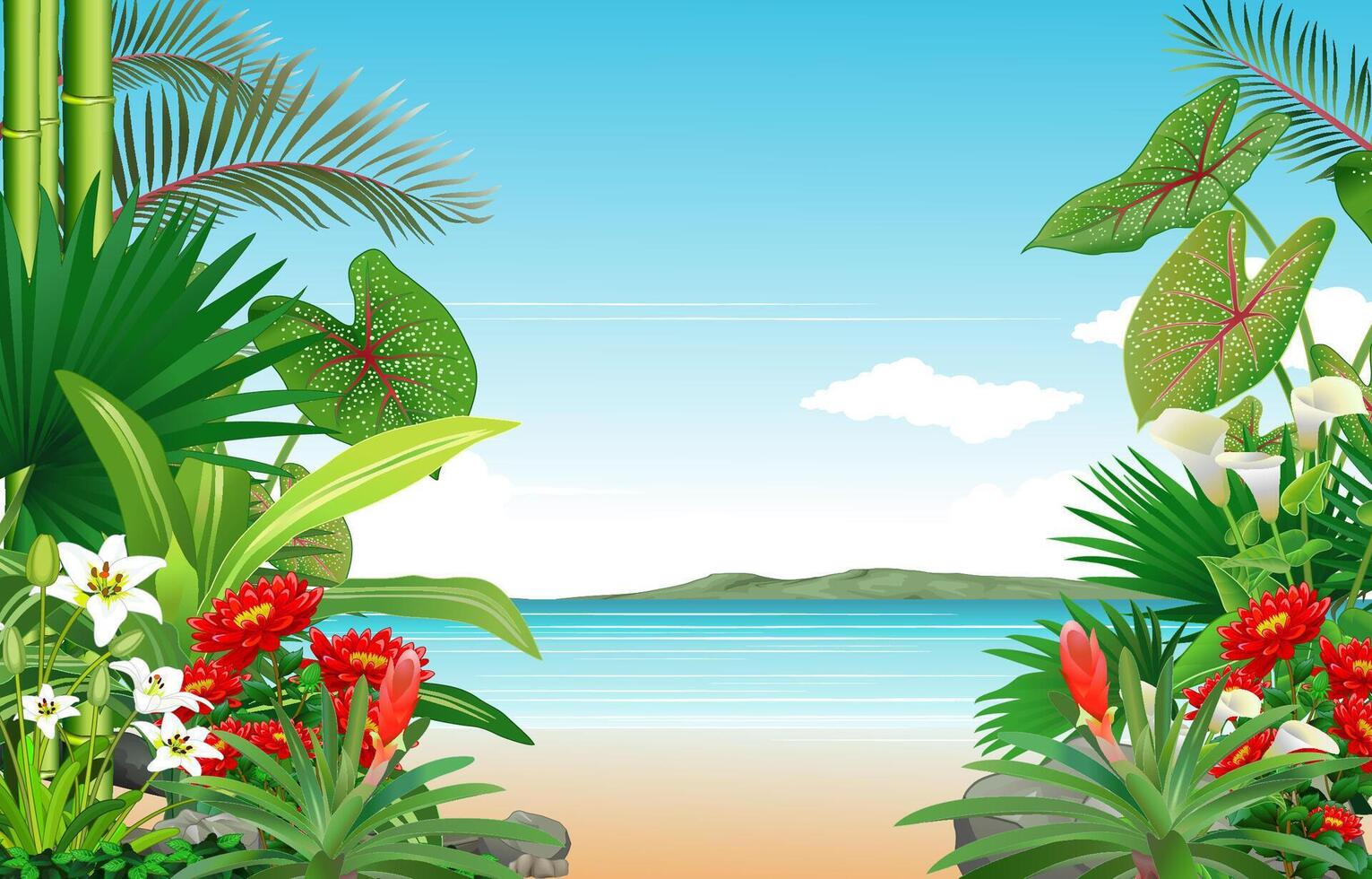 beautiful nature with tropical plant and beach background vector