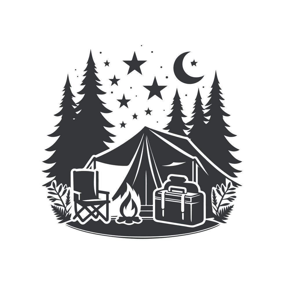 Camping silhouette or Summer camp Clip art isolated illustration on a white background vector