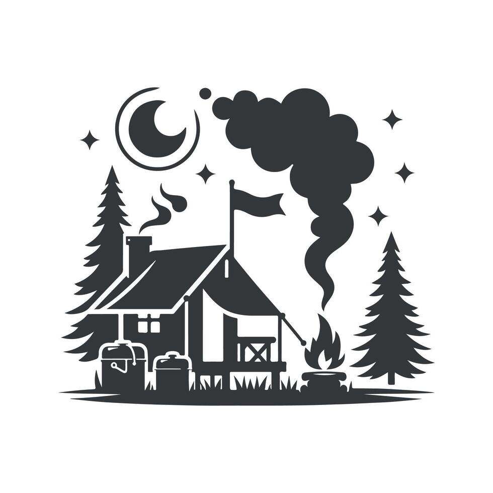 Camping silhouette or Summer camp Clip art isolated illustration on a white background vector
