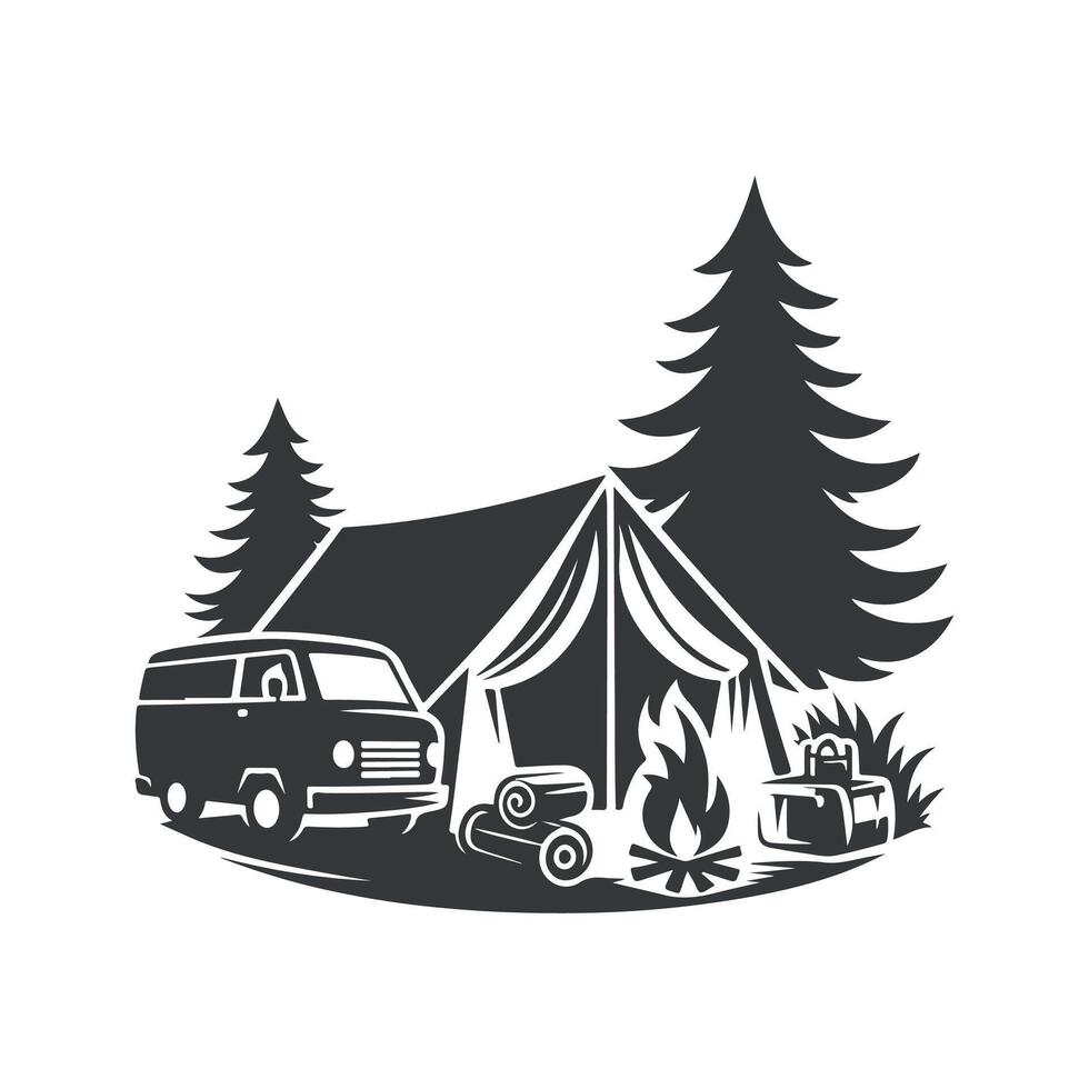 Camping silhouette or Summer camp Clip art isolated illustration on a white background vector