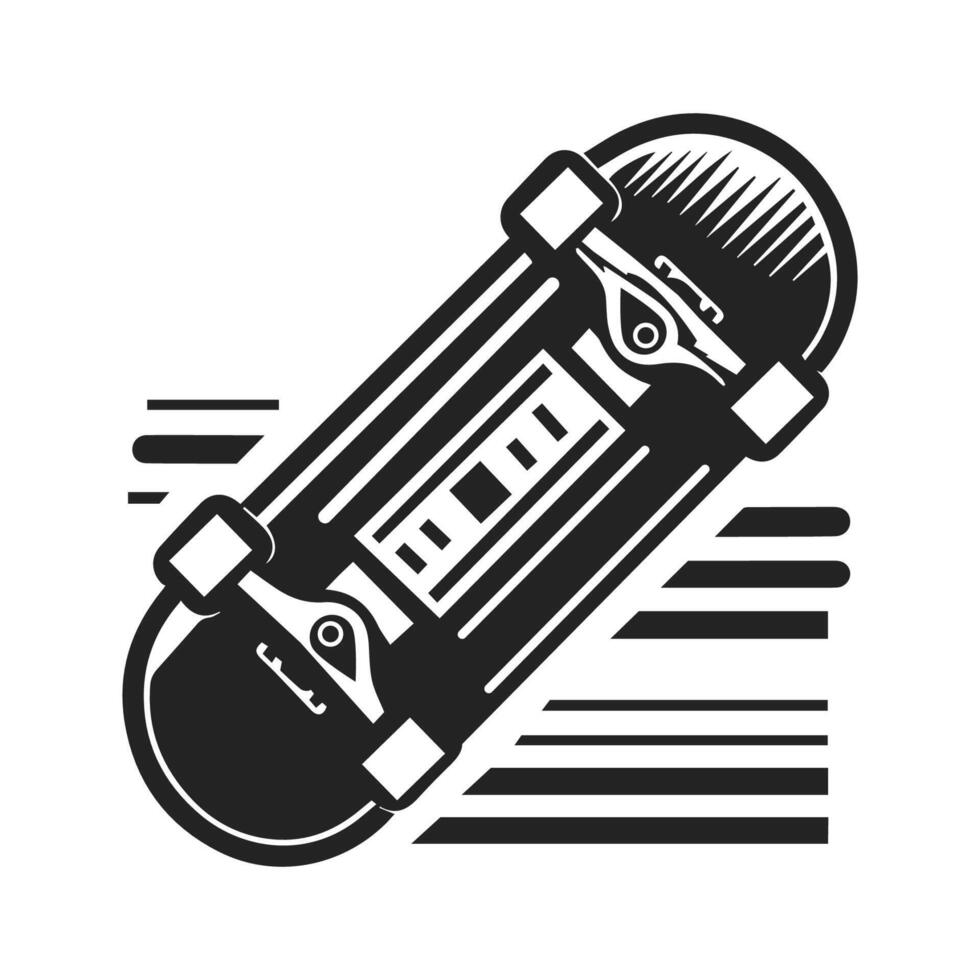 Flat Minimal Skateboard Silhouette in Black and White vector