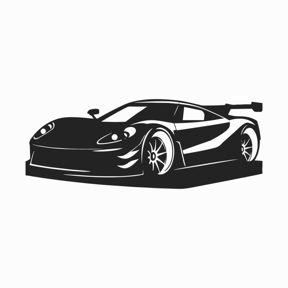 Outline drawing of fast super car, sport car from side and front view. Sport car black line illustration isolated white background. vector