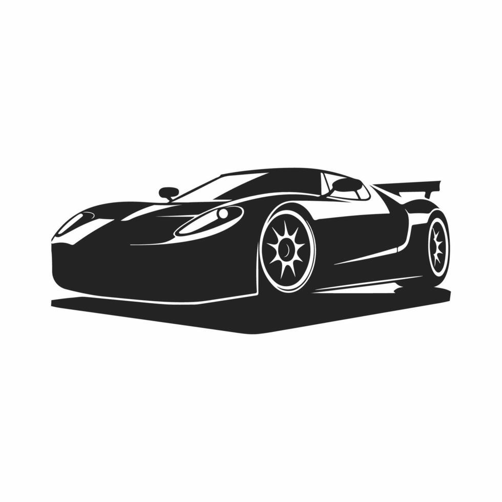 Outline drawing of fast super car, sport car from side and front view. Sport car black line illustration isolated white background. vector