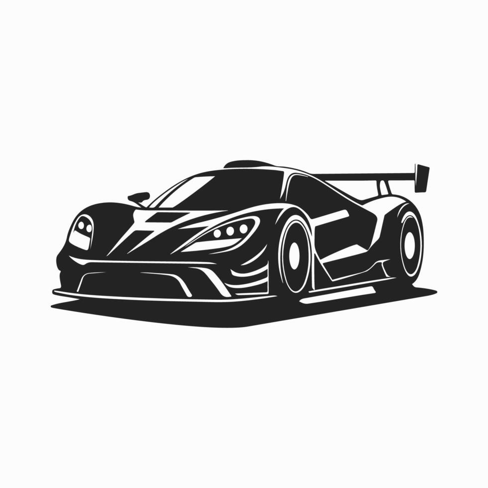 Outline drawing of fast super car, sport car from side and front view. Sport car black line illustration isolated white background. vector
