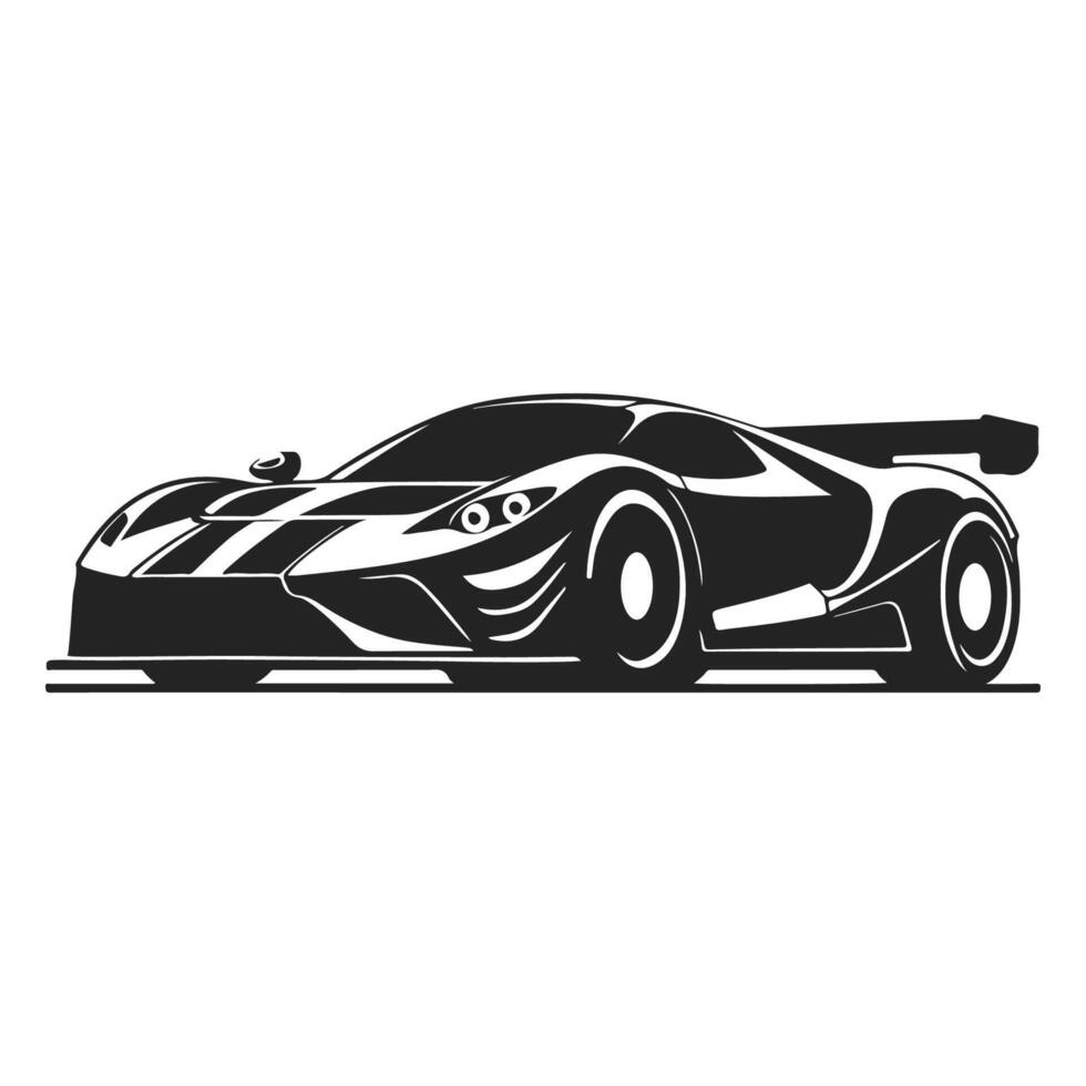 Outline drawing of fast super car, sport car from side and front view. Sport car black line illustration isolated white background. vector