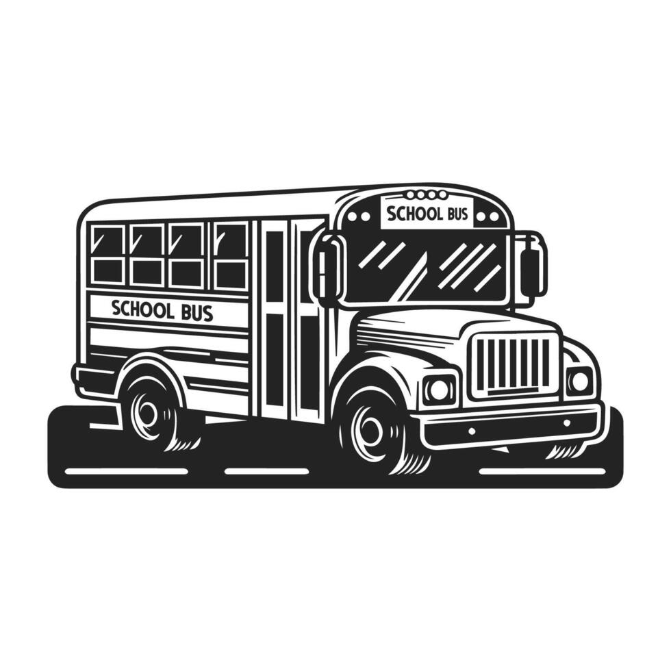 Silhouette school bus line icon. School bus illustration on white background. vector