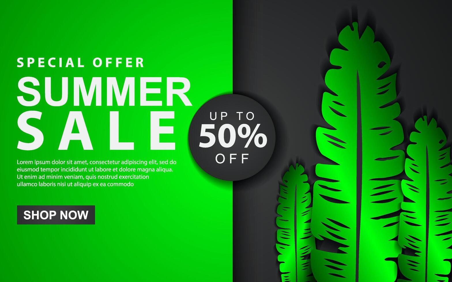 Summer Sale Banner with tropical leaves. illustration EPS 10. vector