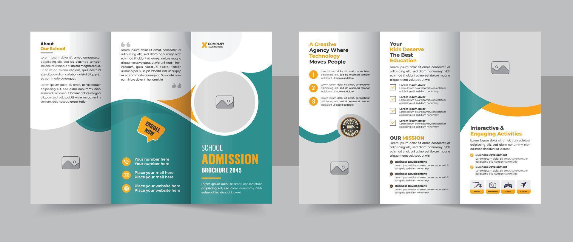 Kids back to school education admission trifold brochure template or kids academy brochure design layout vector