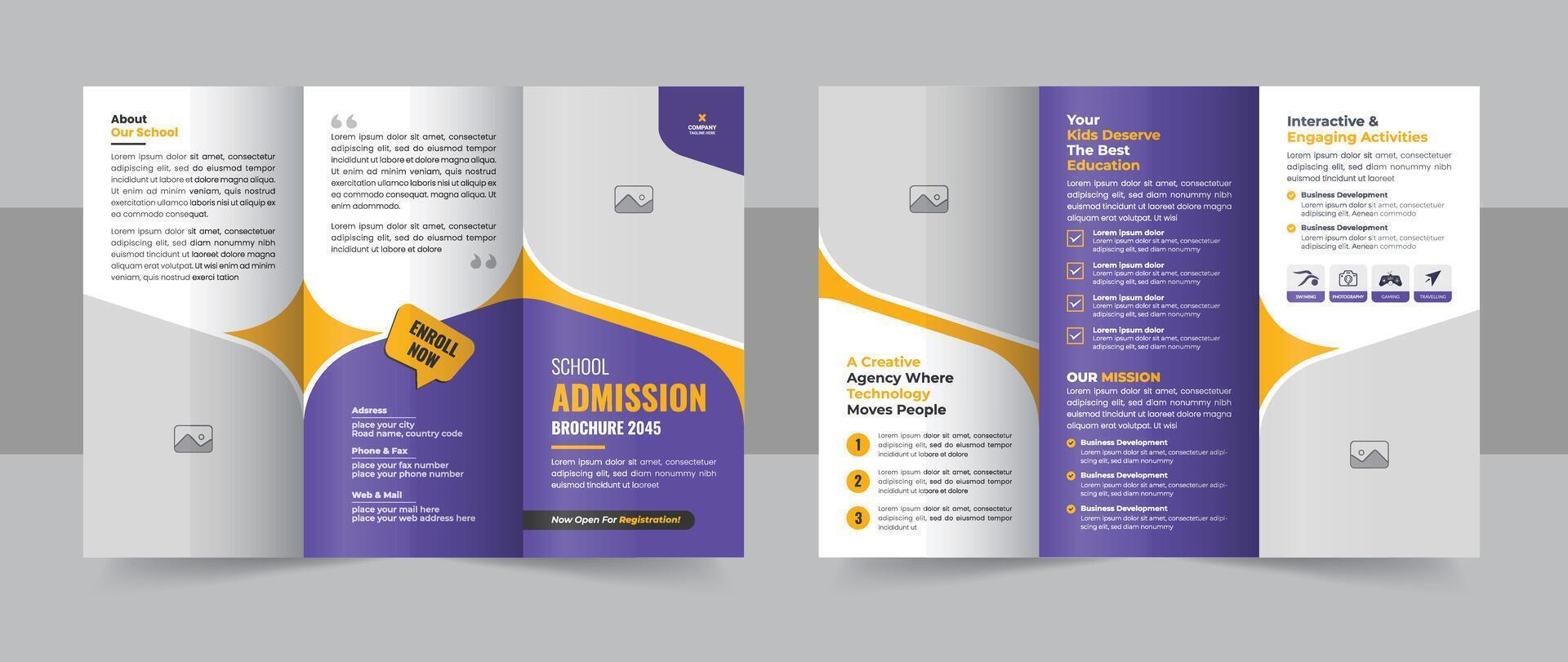 Awesome Back to School Trifold Brochure Design Layout For Your School Admission vector