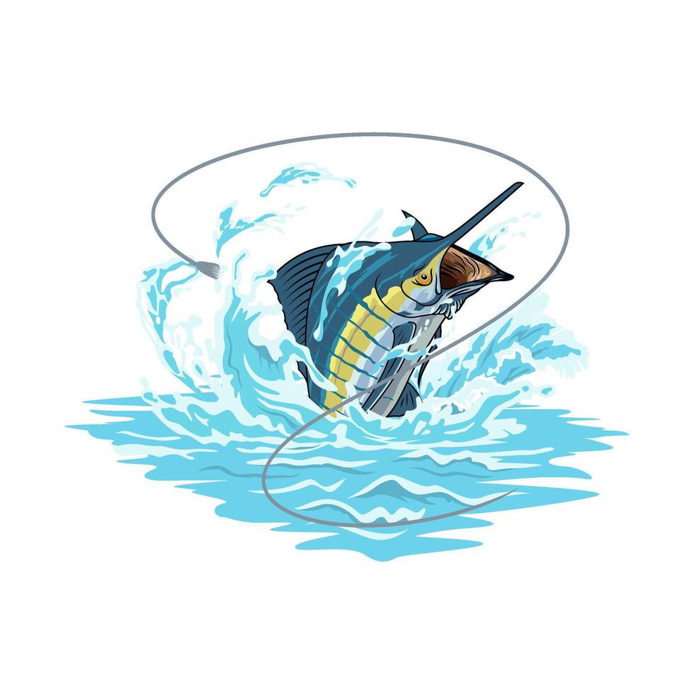 marlin sailfish fishing illustration logo image t shirt vector