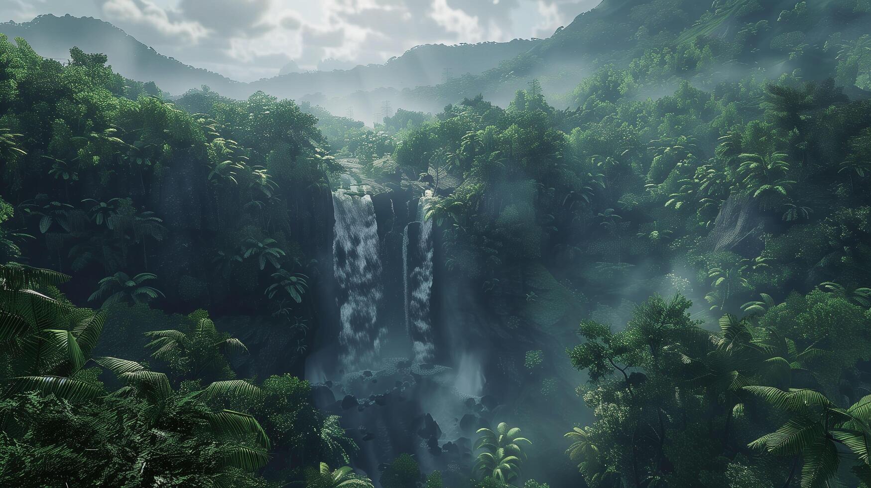 Waterfall in the wet season, lovely natural illumination photo