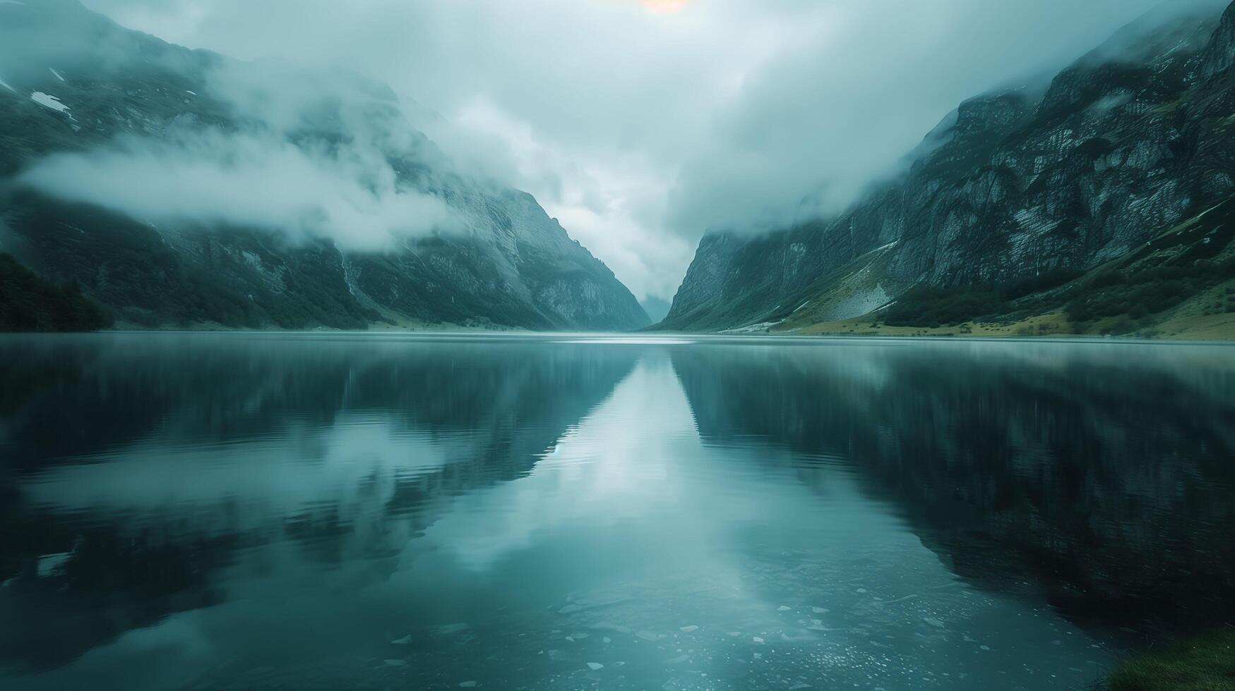 peaceful lake with a peaceful reflection of the neighbor photo