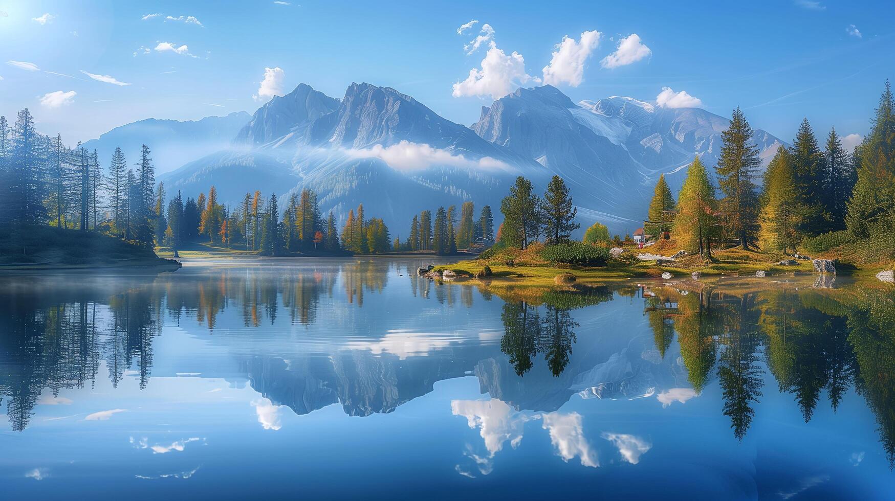 peaceful lake with a peaceful reflection of the neighbor photo