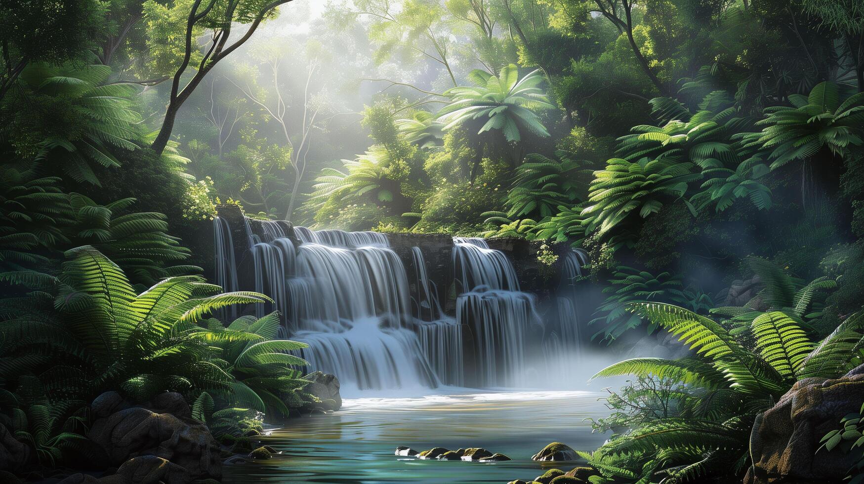 lush greenery and a tranquil waterfall photo