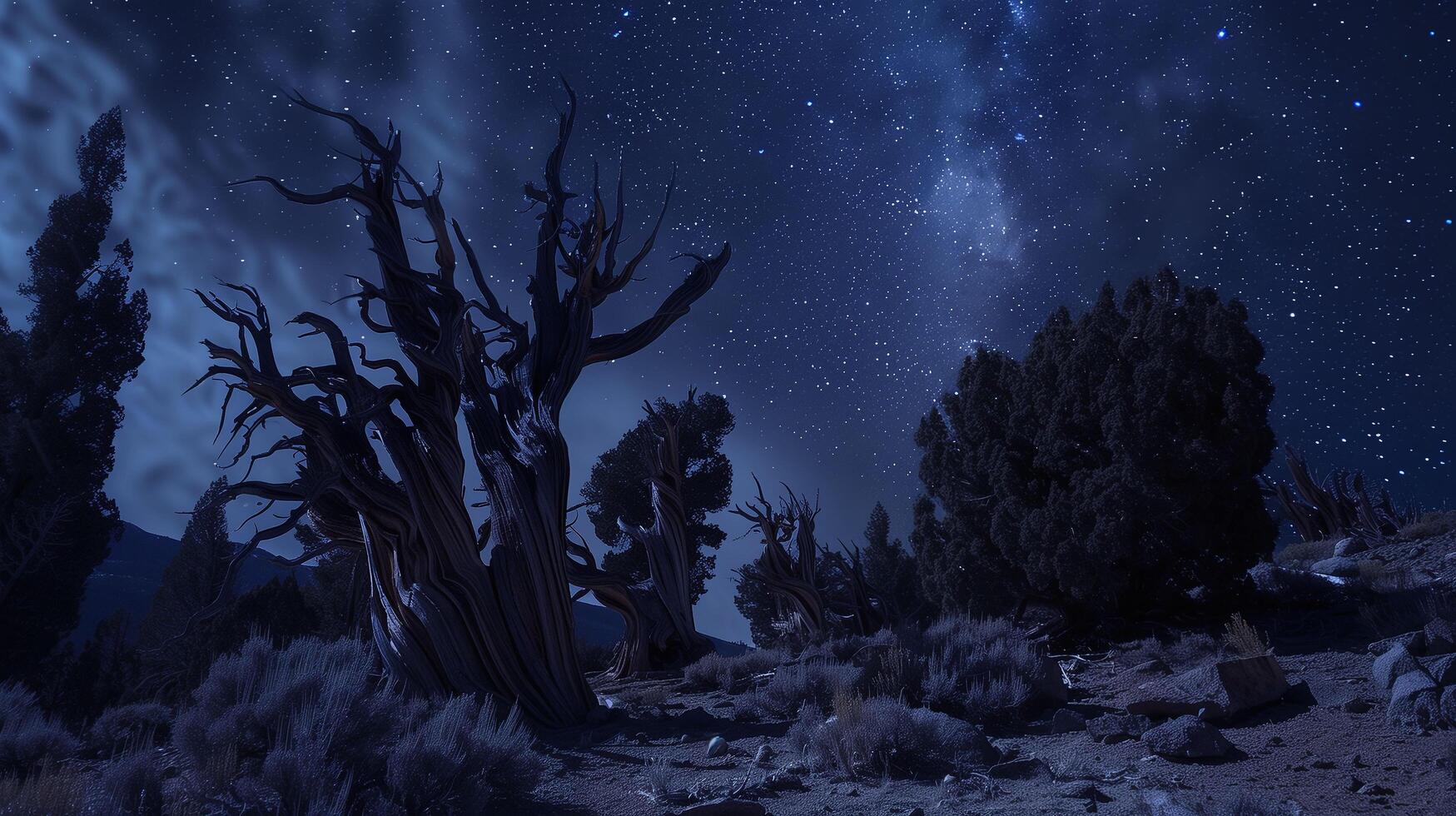 A starry, ancient bristlecone pine forest photo