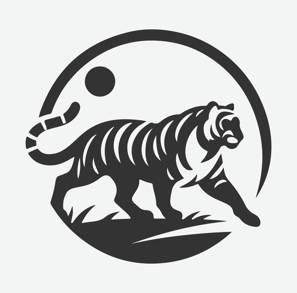 Majestic Tiger Silhouette with Intricate White Line Patterns, Perfect Art for Creative Projects vector
