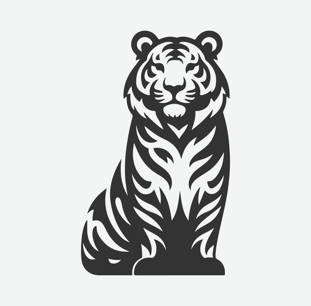Majestic Tiger Silhouette with Intricate White Line Patterns, Perfect Art for Creative Projects vector