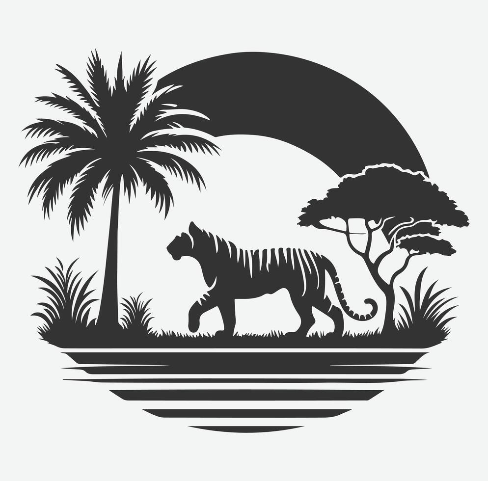 Majestic Tiger Silhouette with Intricate White Line Patterns, Perfect Art for Creative Projects vector