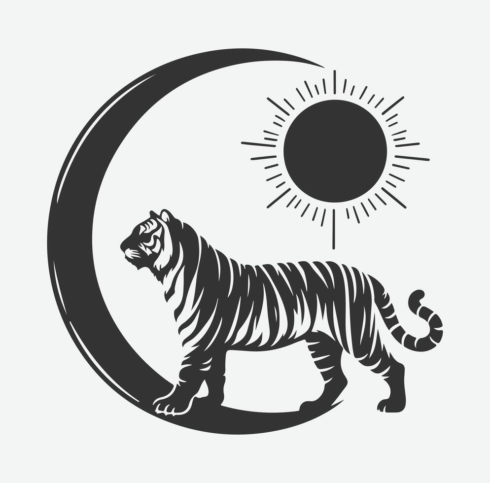 Majestic Tiger Silhouette with Intricate White Line Patterns, Perfect Art for Creative Projects vector