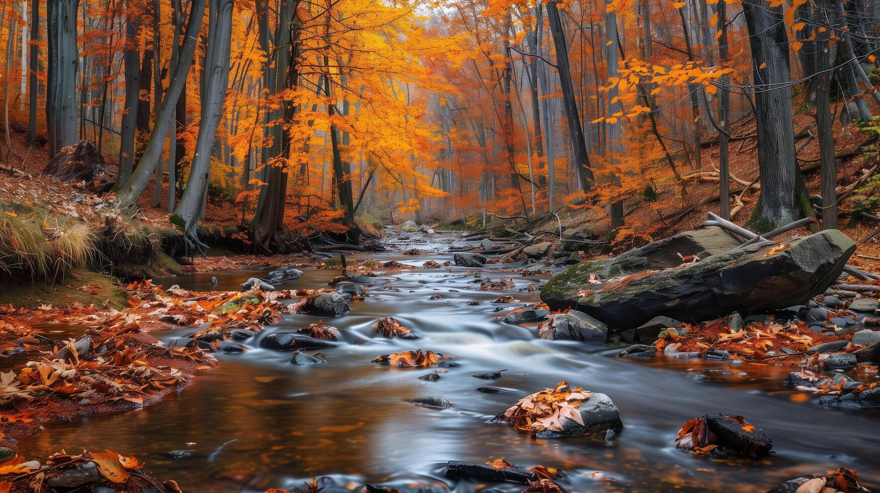 A peaceful natural environment with a bubbling brook photo