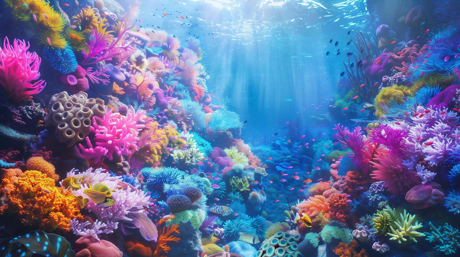 A vibrant underwater picture of a coral reef full photo