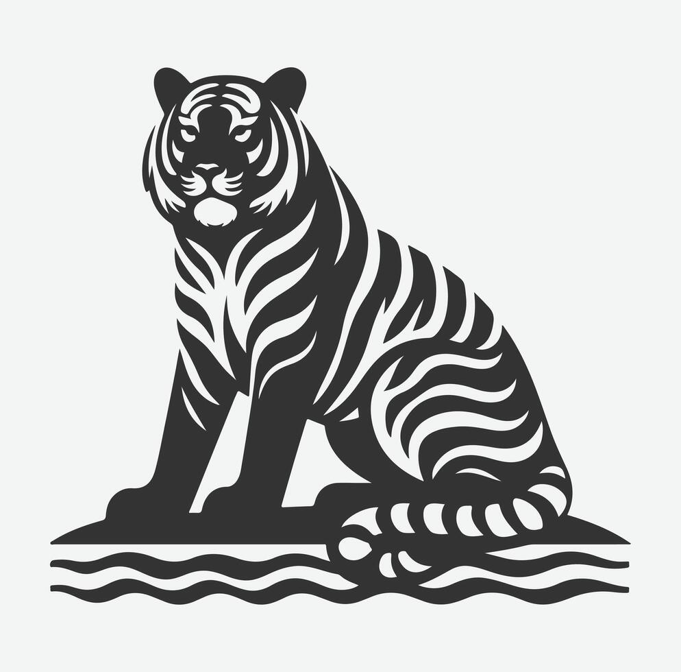 Majestic Tiger Silhouette with Intricate White Line Patterns, Perfect Art for Creative Projects vector