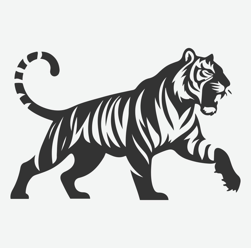 Majestic Tiger Silhouette with Intricate White Line Patterns, Perfect Art for Creative Projects vector