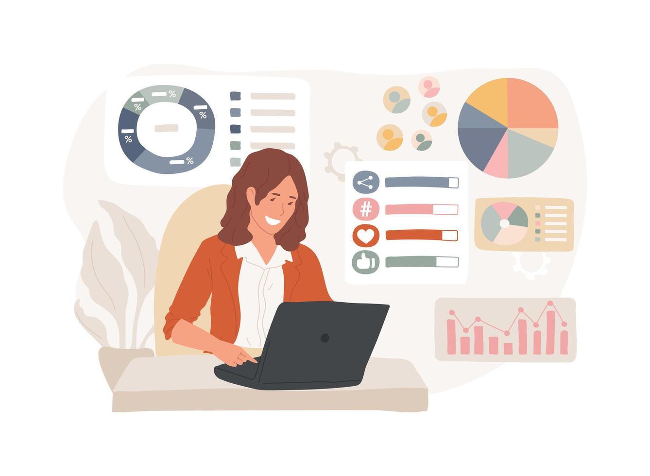 Social network monitoring isolated concept illustration. vector