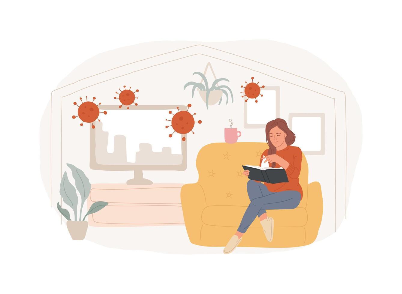 Self isolation isolated concept illustration. vector