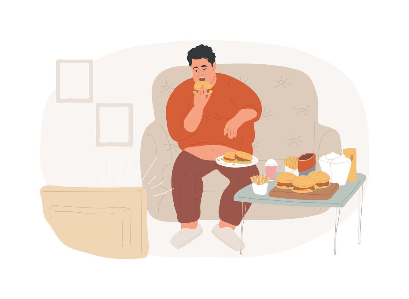 Overeating addiction isolated concept illustration. vector