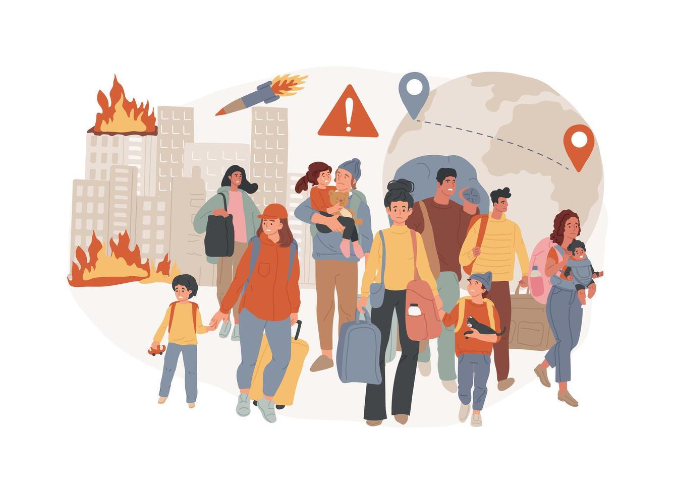 Forced migration isolated concept illustration. vector