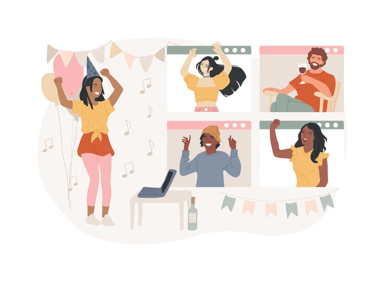 Self-isolation party isolated concept illustration. vector
