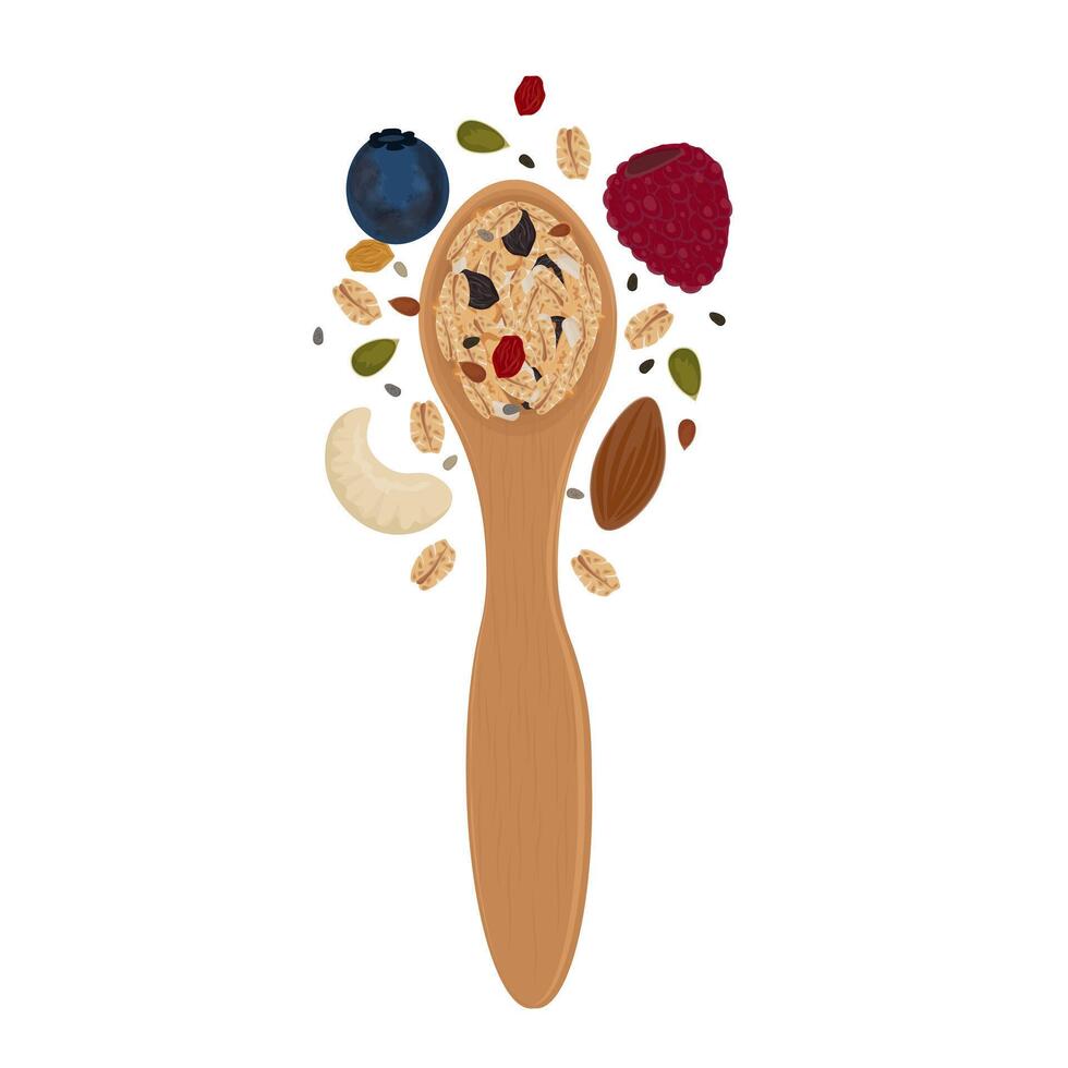 Illustration logo Clip art Muesli granola on a spoon vector